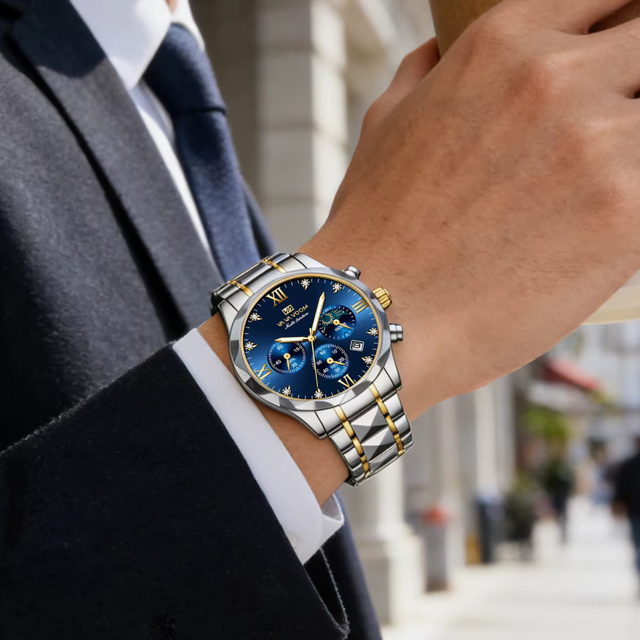 VA VA VOOM Armbanduhr Quarz, Edelstahl, Bicolor, blaues Kristall-Zifferblatt, 41 mm, Herren - Bild 3