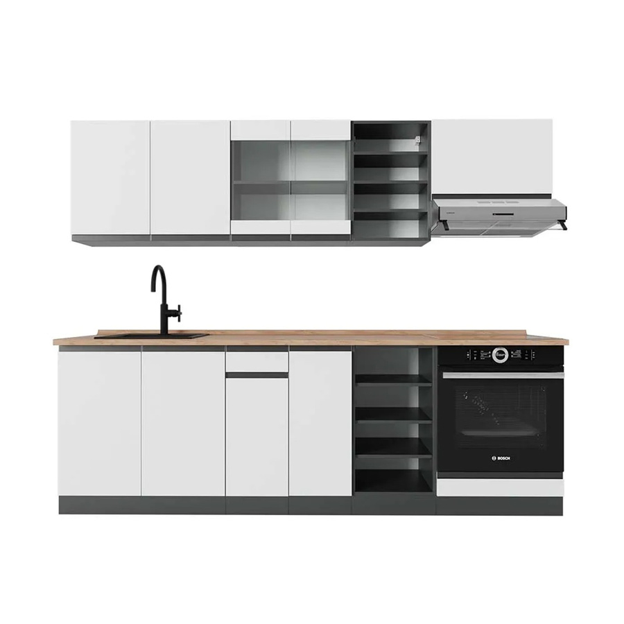 Vicco R-Line Küchenzeile modern in Weiß/Anthrazit mit Eiche-Optik, B/T/H: 240 x 60 x 81,6 cm - Bild 2