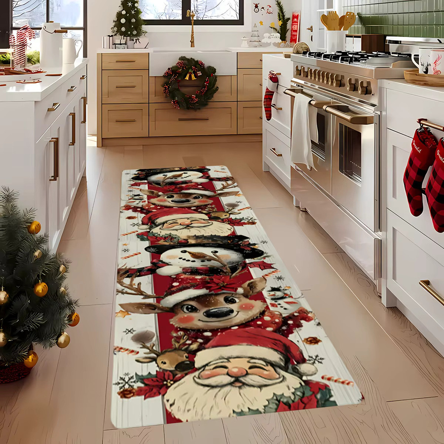 VIKAMA Weihnachtsteppich mit Weihnachtsmann und Rentier, gestreiftes Design, Mehrfarbig, B/T: 150 x 50 cm - Bild 4