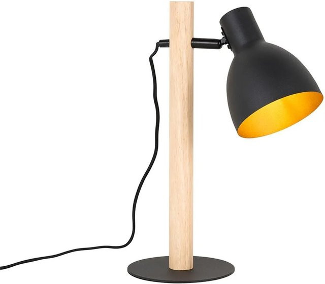 QAZQA Rustikale Tischlampe in Schwarz und Braun aus Holz und Metall, dimmbar, E27, warmweiß - Bild 1