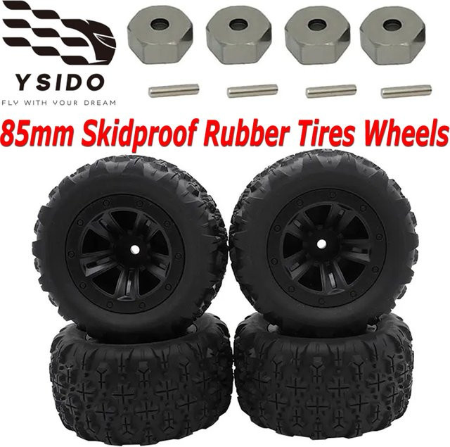 YSIDO Gummireifen für RC Monster Truck, 4-teiliges Set, 85mm, Schwarz - Bild 1