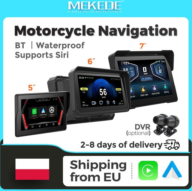 MEKEDE Motorrad Smart Display mit kabellosem CarPlay und Android Auto, 2K Dashcam mit Front- und Rückkamera, IP7 wasserdicht, GPS-Navigation und Bluetooth, Schwarz - Bild 1