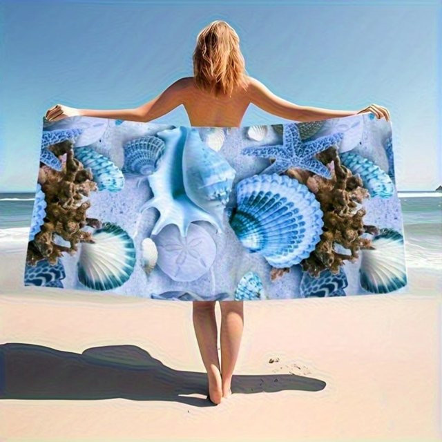 Potdemiel Strandtuch aus Mikrofaser in Blau mit maritimem Streifenmuster, schnelltrocknend und sandfrei - Bild 1