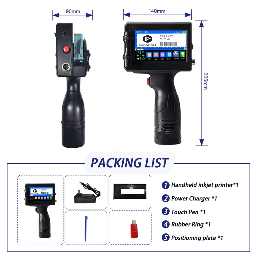 EURANNIT E15-1 Tragbarer Hand-Tintenstrahldrucker zur Kodierung von Text, QR-Codes, Barcodes, Logos und Verfallsdaten in Schwarz - Bild 6