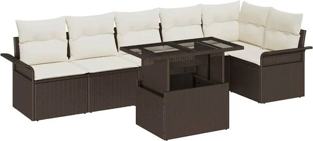 vidaXL 7-teiliges Garten Sofa Set in Braun aus Poly Rattan mit Kissen und Stahlrahmen - Bild 1