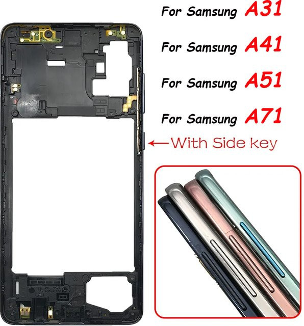 Samsung Mittelrahmen für A21s A31 A41 A51 A71 mit Volumenknopf vorne Gehäuse Lünette Chassis Schale in Schwarz - Bild 1