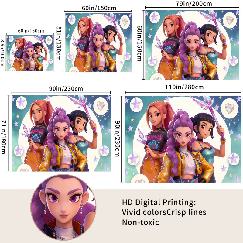 Hasbro Kpop Anime Idol Group Wandteppich mit Sternen-Motiv und Zauberstab in Multicolour, Wandbehang für dein Schlafzimmer oder Wohnzimmer, Breite: 130 cm, Höhe: 51 cm - Bild 4