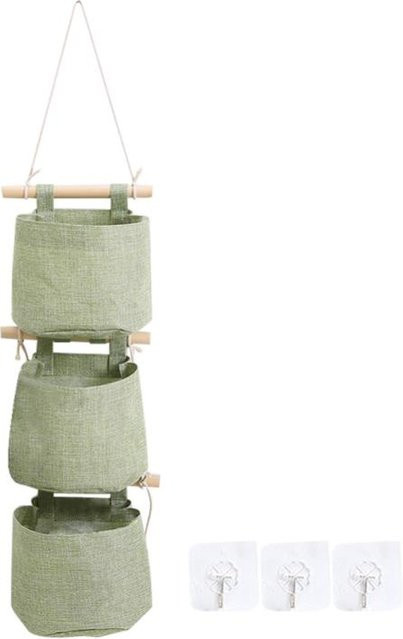 WTEMPO Hängende Aufbewahrungstasche aus Baumwolle und Leinen, faltbare Wand- und Türtasche für Badezimmer und Kleiderschrank, Farbe: Grün, B/T/H: 18,0 x 14,0 x 9,0 cm - Bild 1