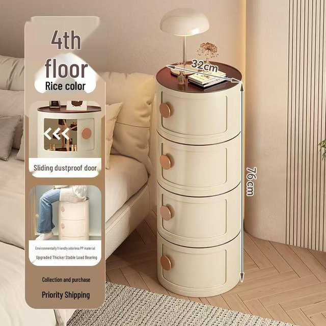 HomeHarmony Mini-Macaron Nachttisch rund mit Stauraum in Weiß und Multicolour - Bild 1