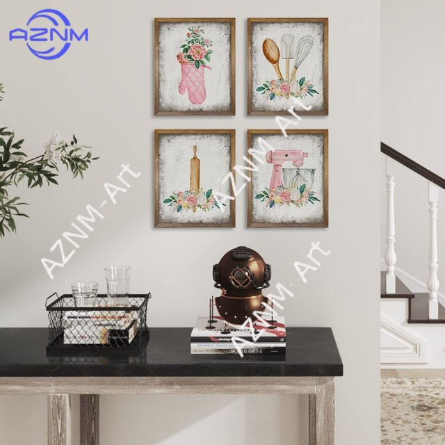 AZNM Wandbild mit Blumenmotiv in Pink und Multicolour im Shabby Chic Stil - Bild 1
