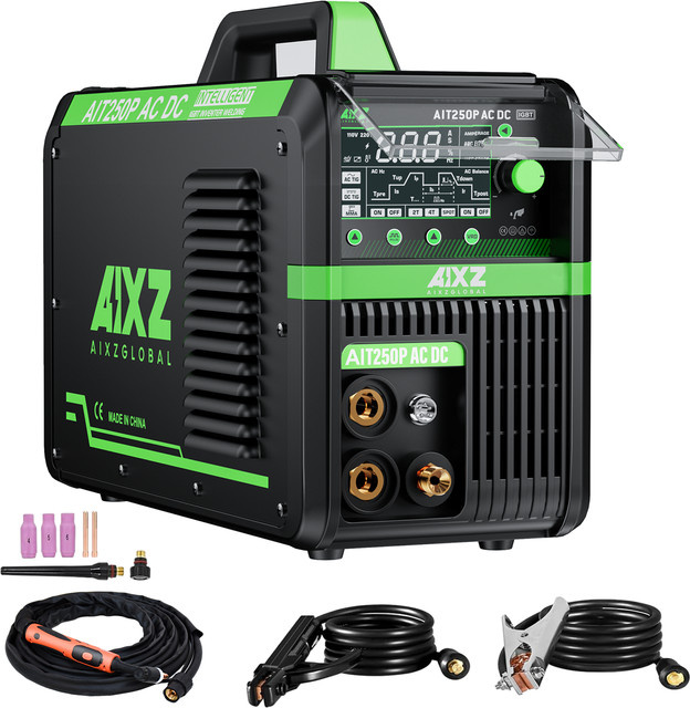 AIXZ AIT250P 5-in-1 Aluminium-Schweißgerät in Grün/Schwarz mit HF TIG, MMA, ARC, Argon Digital Pulse 2T/4T und IGBT-Technologie (220V AC DC) - Bild 1