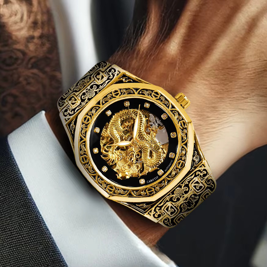 Armbanduhr Automatik, Edelstahl, Gold, Schwarz, Herren - Bild 3