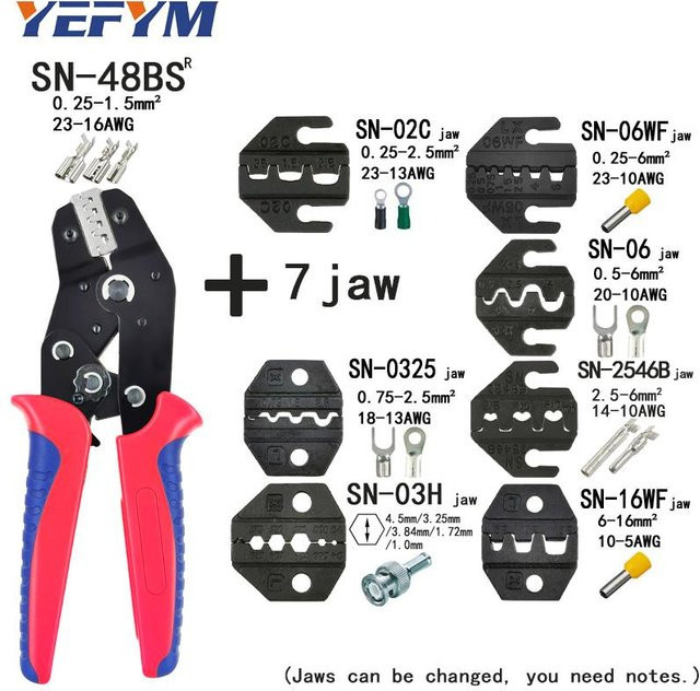 YEFYM Crimpzangen-Set SN-48BS mit Backensätzen für 2,8 mm, 4,8 mm und 6,3 mm Rohrklemmen in Multicolor - Bild 1
