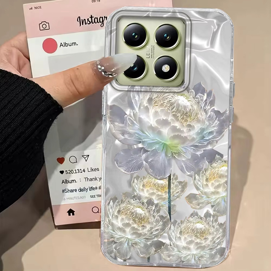 Handyhülle mit Blumen-Mädchen-Print für Xiaomi 15T 14T 13T Pro 11 Lite Poco X7 X6 X5 M6 C65 C61 M5S in Weißer Lotus Gletscher - Bild 2