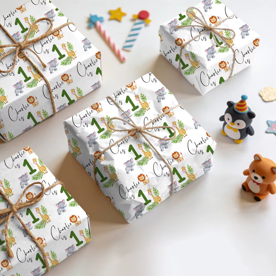 Personalisierbares Dschungeltier Geschenkpapier für Kindergeburtstage mit Name und Alter von joy-enlife - Bild 2
