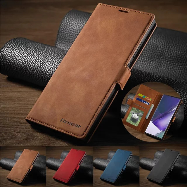 Luxus Leder-Brieftasche Handyhülle mit Magnetischem Kartenhalter für Samsung Galaxy S25 S24 Note 20 Ultra Note 10 Note 9 in Schwarz und Braun - Bild 1