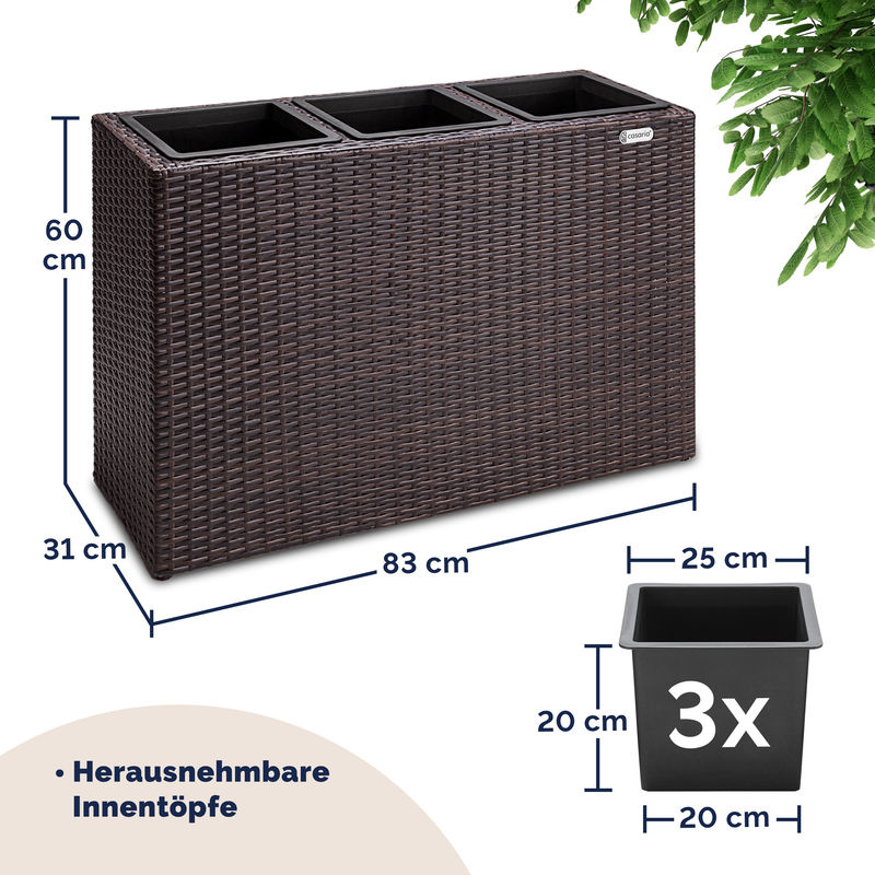 CASARIA Polyrattan Blumentopf Braun rechteckig B/T/H: 83 x 30,5 x 60 cm - Bild 3