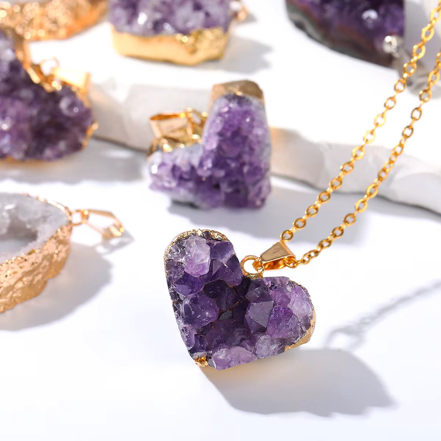Amethyst-Cluster-Herzform-Anhänger, Kristall, Gold, Unisex - Bild 3