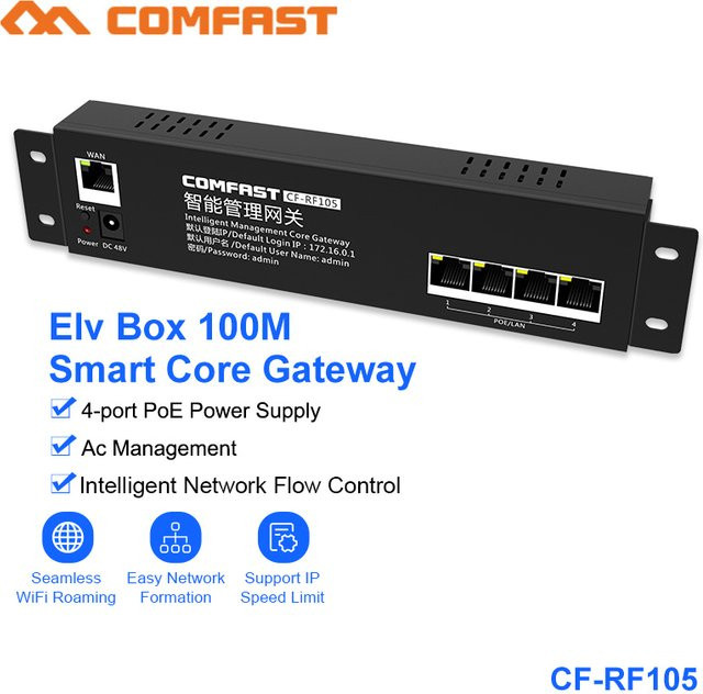 COMFAST Smart Gateway mit PoE & AC Management, 10/100Mbps, 4 LAN/WAN-Ports, 60W Leistung, Schwarz - Bild 1