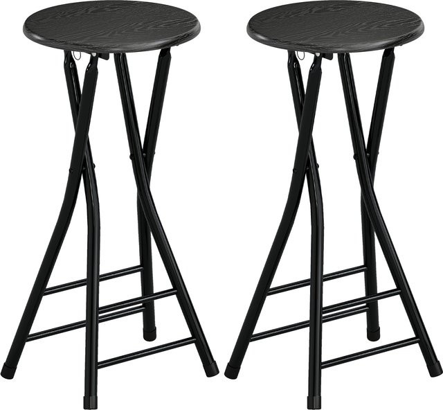 HOMCOM 2er-Set klappbare Barhocker in Schwarz mit Stahlgestell und Sitzhöhe 61 cm für Küche, Wohnzimmer oder Esszimmer - Bild 1