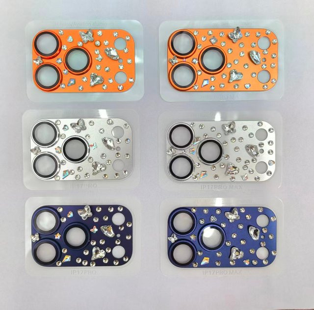 Handgefertigter Strass-Kameraschutz für iPhone 17 Pro Max und iPhone 17 Pro, transparente kratzfeste Linsenglas-Hartfolie in Silber - Bild 1