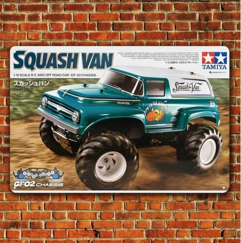 Tamiya Squash Van Boxart Metallposter Vintage RC-Auto Blechschild, B: 20 cm, H: 14 cm - Bild 1
