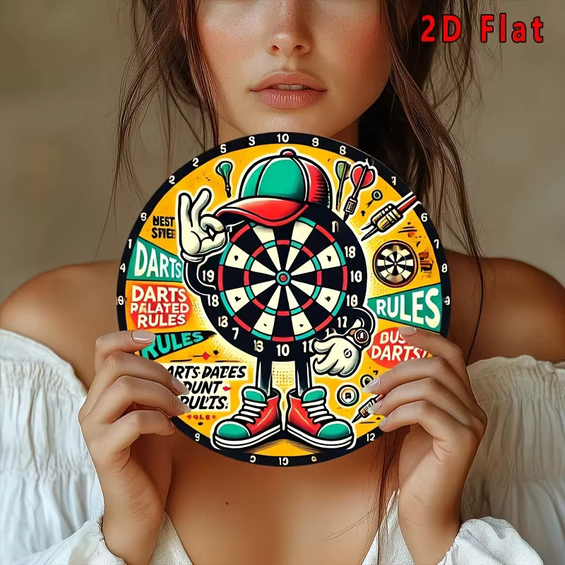 Potdemiel Rundes Wandkunstschild Dart-Regeln im Vintage-Stil aus Metall, Mehrfarbig, Durchmesser: 20 cm - Bild 5