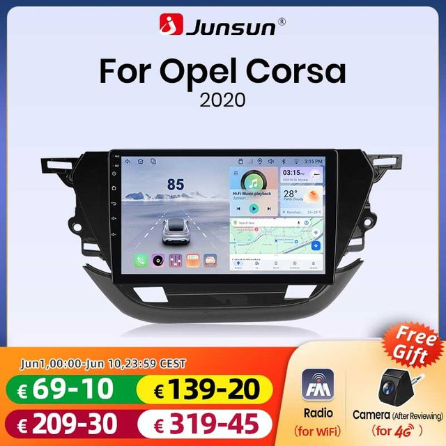 Junsun Kabelloses CarPlay und Android Auto Autoradio für Opel Corsa F 2019-2023, 2DIN Multimedia-Player mit GPS, Bluetooth, WiFi, 4G, Mirror Link und Lenkradsteuerung in Schwarz - Bild 1