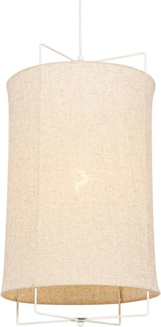 QAZQA Design Hängeleuchte in Weiß mit beigefarbenem Stoffschirm, E27, Durchmesser: 40 cm, Höhe: 40 cm - Bild 1