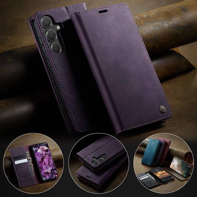 Premium Ledertasche für Samsung Galaxy S25 S24 S23 S22 S21 S20 Ultra FE Note20 S10 Magnetische Flip Wallet Karte Abdeckung in Purple - Bild 1