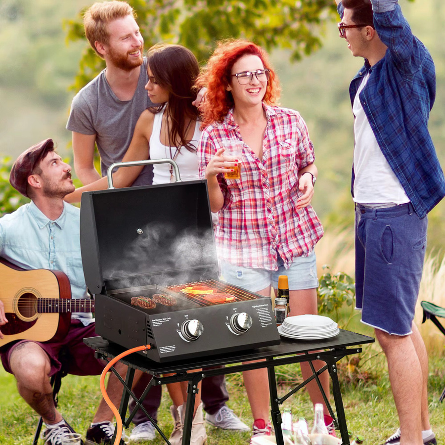 Faltbarer Gasgrill mit 2 Brennern und Thermometer aus Kohlenstoffstahl in Schwarz, B/T/H: 55 x 46,5 x 41 cm - Bild 3
