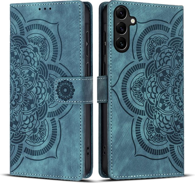 3D Blumen Leder Handyhülle mit Brieftaschenfunktion für Samsung Galaxy A-Serie in Grün oder Blau - Bild 1