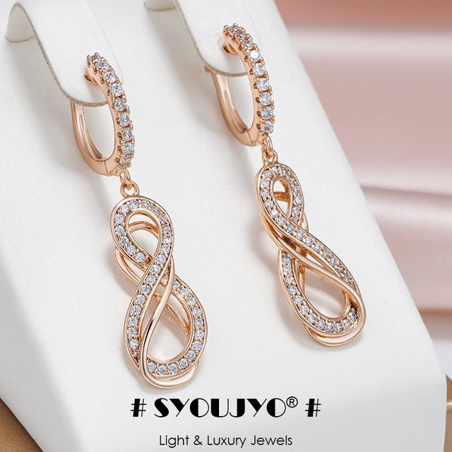 SYOUJYO Ohrringe, Zirkon, 585 Roségold, Damen, Möbius-Schleife - Bild 1