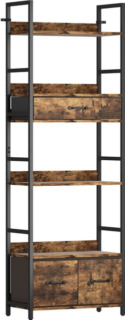 HOMCOM Bücherregal im Industriestil mit 6 Ebenen, 4 Regalfächern und 3 faltbaren Stoffschubladen, Metallgestell und MDF, Farbe: Rustikales Braun/Schwarz, B/T/H: 60 x 30 x 176 cm - Bild 1