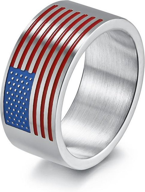 YIRAN Jewelry Ring Edelstahl, Amerikanische Flagge, Silber, Herren - Bild 1