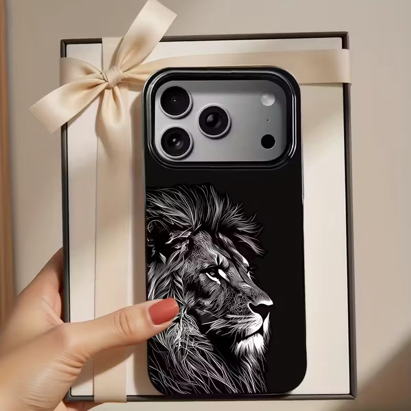Schutzhülle mit Löwen-Design für iPhone Modelle in Schwarz aus weichem TPU mit Anti-Drop-Funktion - Bild 4
