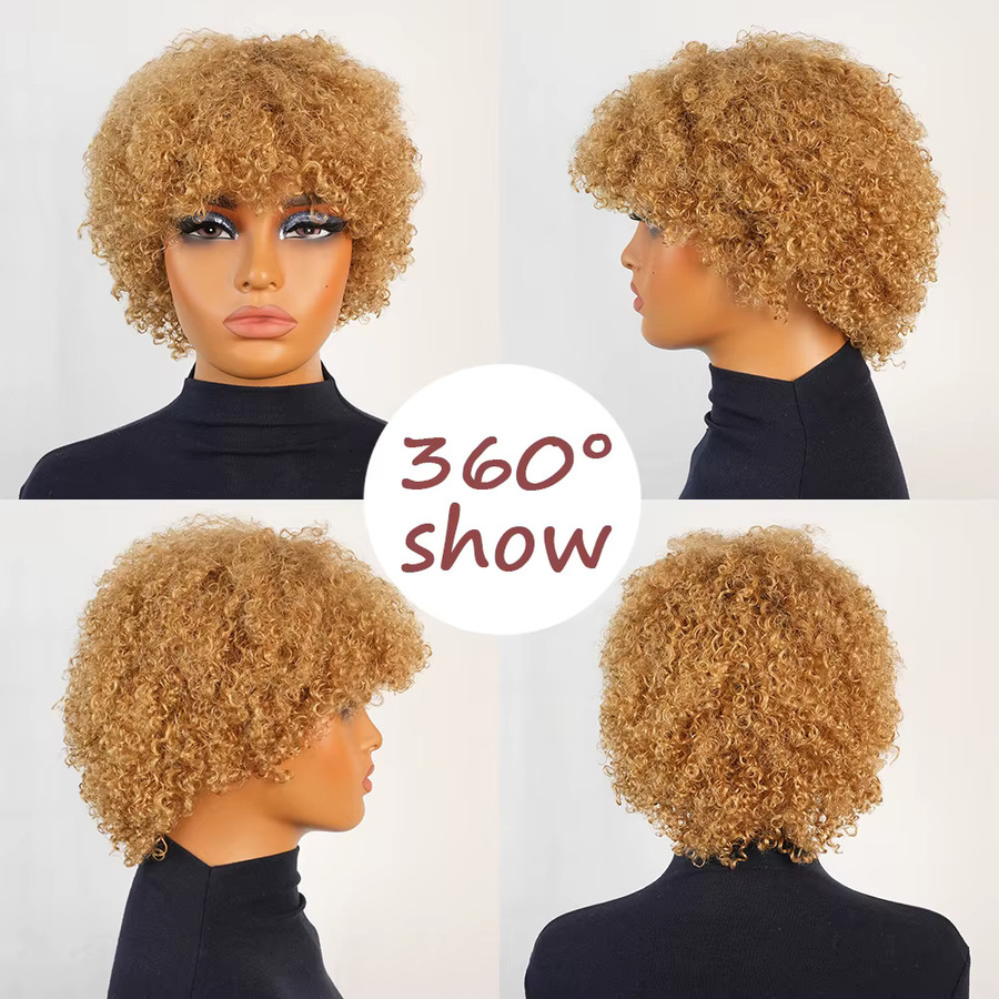 OYM HAIR Afro-Perücke, blonde Pixie-Perücke mit Pony, Damen - Bild 3