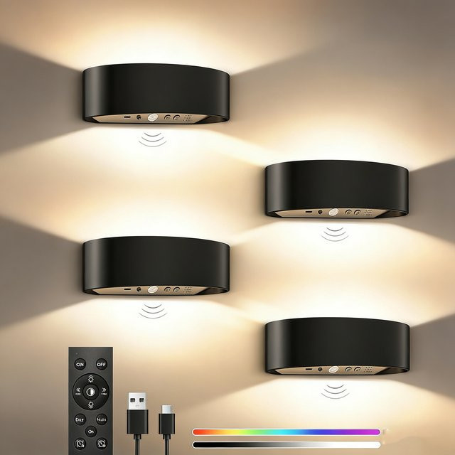 UMEXUS LED-Wandleuchte mit Fernbedienung, dimmbare RGB-Lampe, kabellose Up-Down-Wandmontage, wiederaufladbar und batteriebetrieben - Bild 1