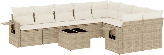 vidaXL 10-teilige Garten-Sofagarnitur aus Poly-Rattan mit Kissen in Beige-Creme - Bild 1