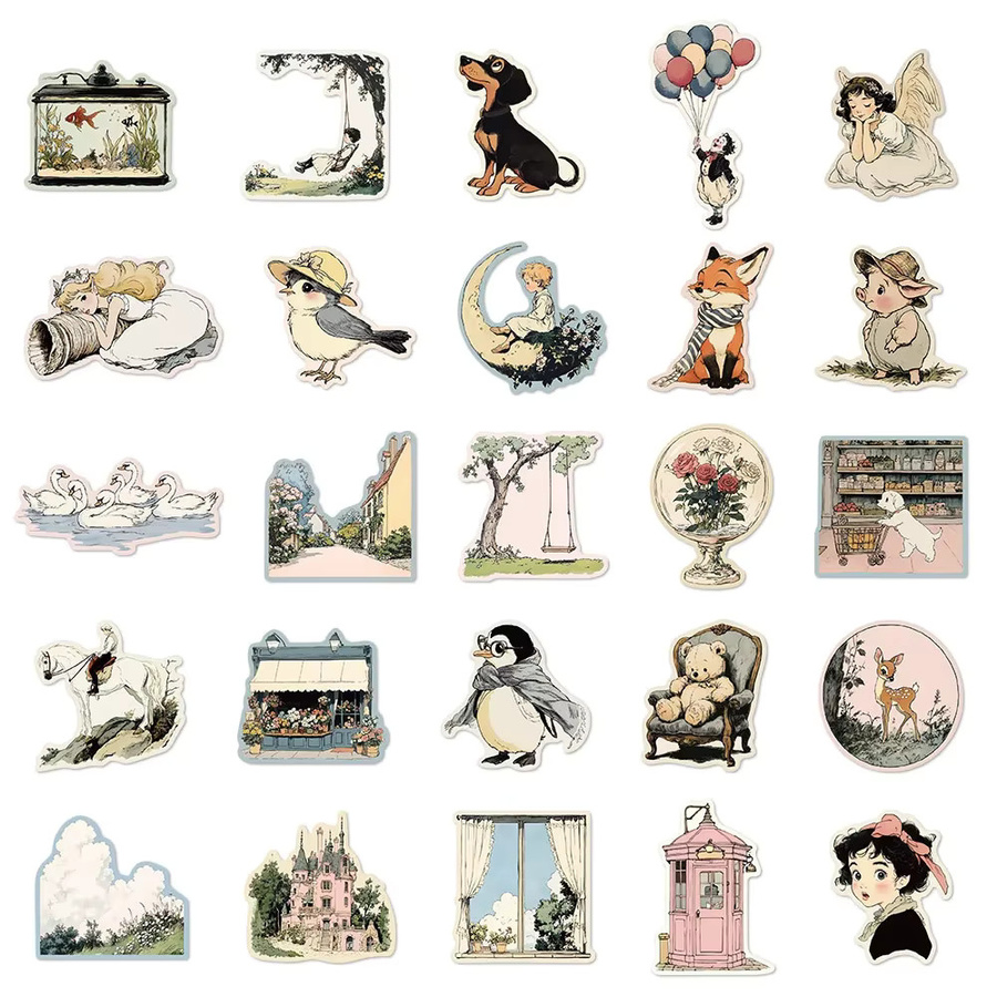 GOGOTU Cartoon Mädchen Retro Märchen Welt Aufkleber, 50-teiliges Set - Bild 2