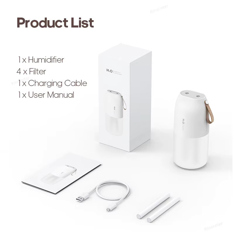 KINSCOTER Ultraschall-Luftbefeuchter in Weiß mit 300 ml Fassungsvermögen und 2000 mAh Akku als USB-Diffusor für dein Heimbüro - Bild 3