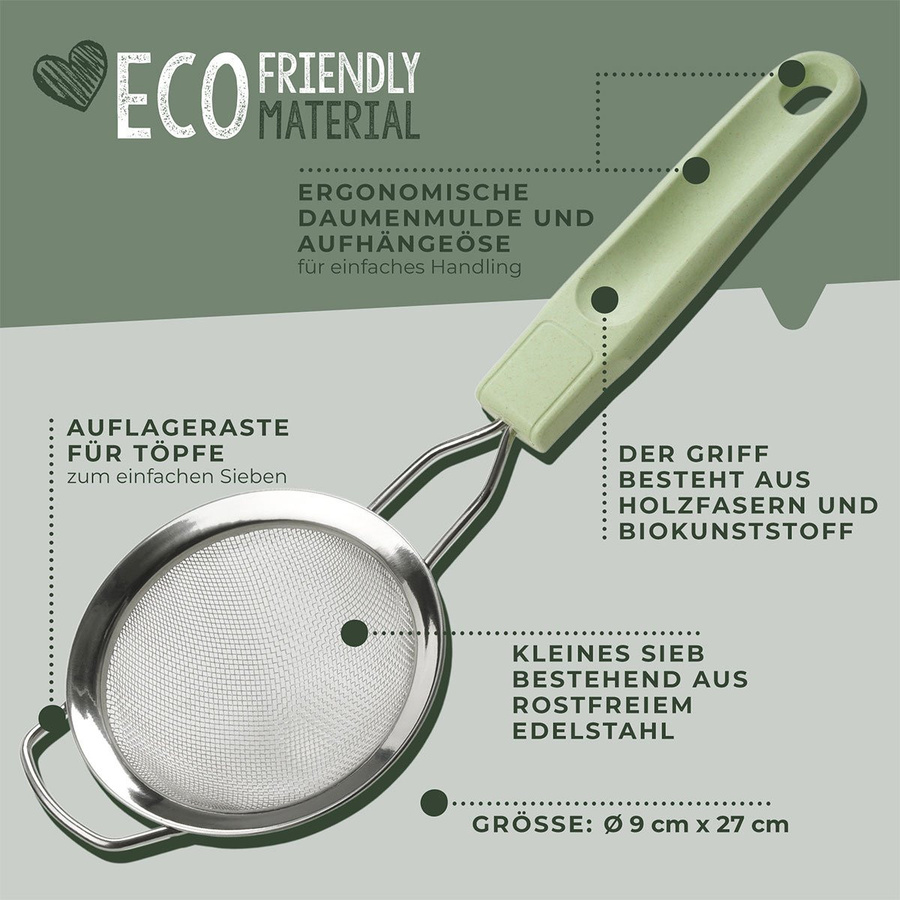 Fackelmann Sieb Ecolution aus Edelstahl und Kunststoff, Durchmesser: 9 cm, Grau/Grün - Bild 2