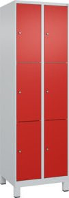 C+P Schließfachschrank Classic PLUS mit 2 Abteilen und Füßen, Farbe Grau mit roter Front, B/T/H: 195 x 60 x 50 cm - Bild 1