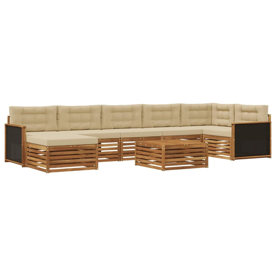 vidaXL Outdoor-Sofagarnitur aus Akazienholz mit 8 Kissen in Natur und Beige - Bild 2