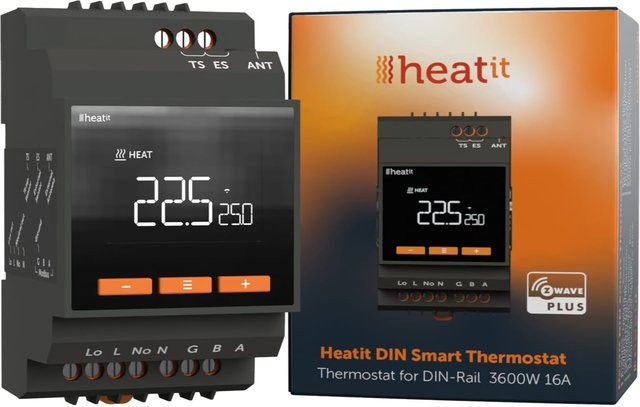 Heatit DIN Smart Thermostat mit WiFi und App-Steuerung in Schwarz - Bild 1