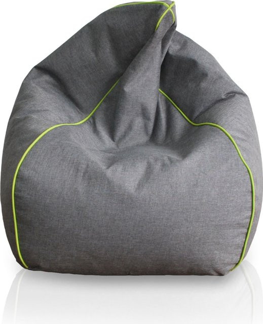 KINZLER Sitzsack aus Polyester in Leinenoptik mit Neon-Piping, Anthrazit und Grün - Bild 1