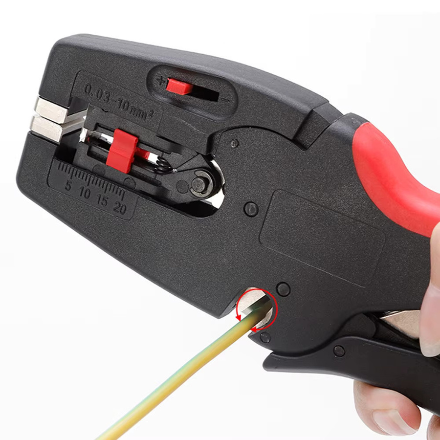 Automatischer Abisolierer und -schneider von WOZOBUY in Rot, 2-in-1 Elektro-Reparaturwerkzeug für 0,03–10 mm2/32–7 AWG - Bild 2