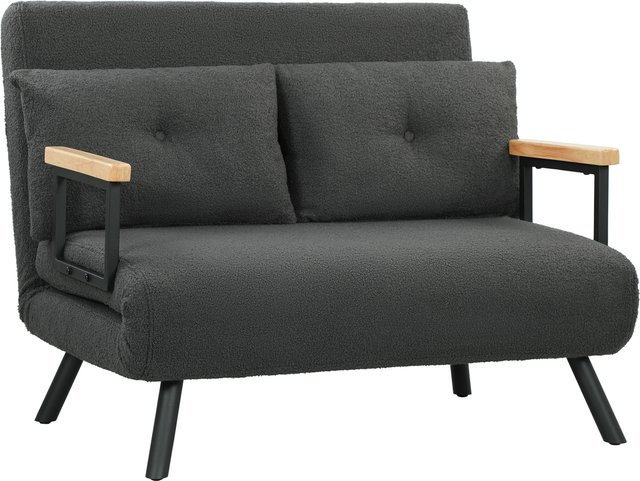 HOMCOM 4 in 1 Schlafsofa 2 Sitzer mit Schlaffunktion, klappbare Couch mit 5-stufig verstellbarer Rückenlehne und Lendenkissen in Sherpa-Optik, Dunkelgrau, B: 183 cm, T: 98,5 cm - Bild 1