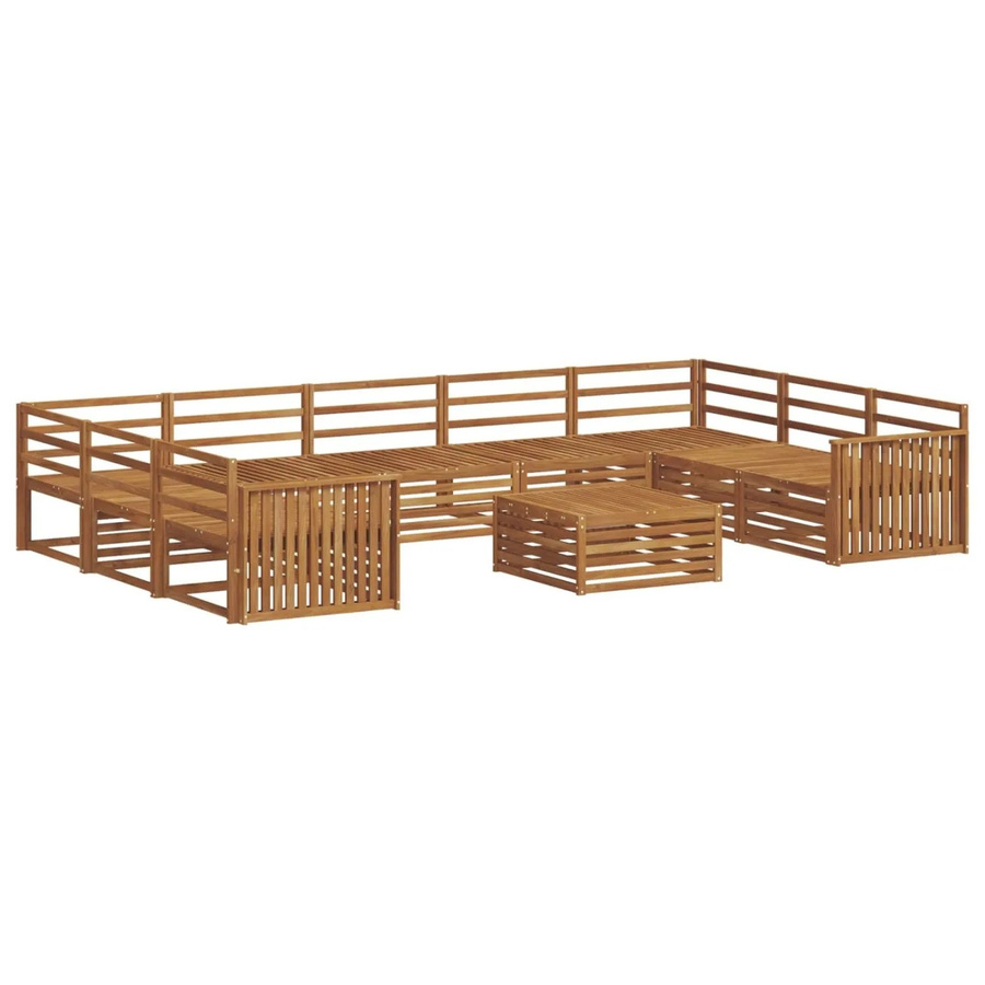 vidaXL Sofagarnitur aus Akazie Massivholz in Natur Braun, 10-teiliges U-Form Set mit Tisch und Latten-Design - Bild 2