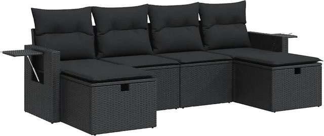vidaXL 6-teilige Garten-Sofagarnitur aus Poly-Rattan in Schwarz mit Sitzkissen und Stauraum - Bild 1